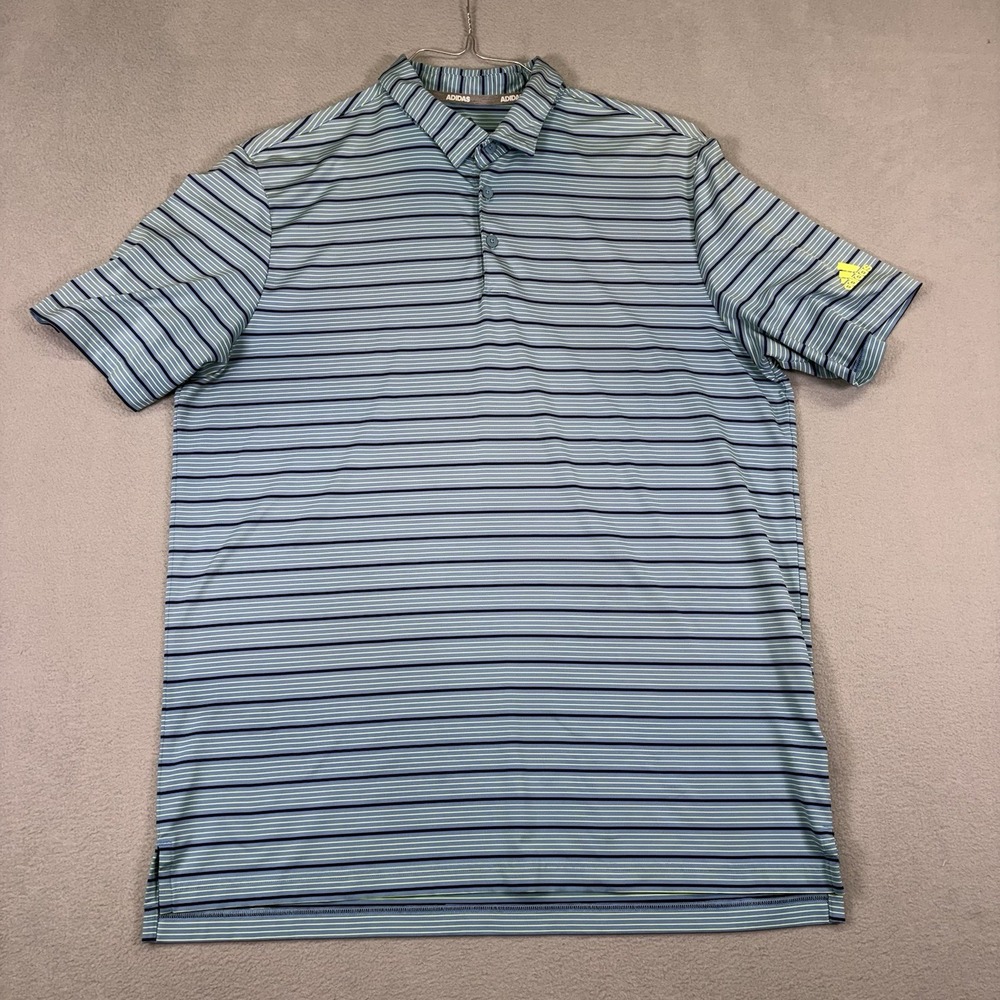 Adidas Golf Polo Shirt Mens Large Apple Ridge Striped Blue Performance